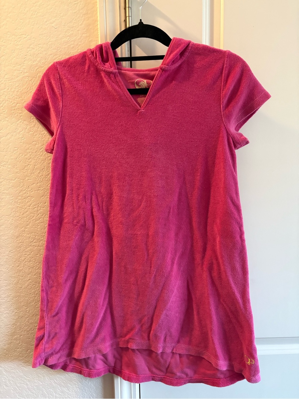 OP Girls Bright Pink Short-Sleeve Hooded Terry Tunic